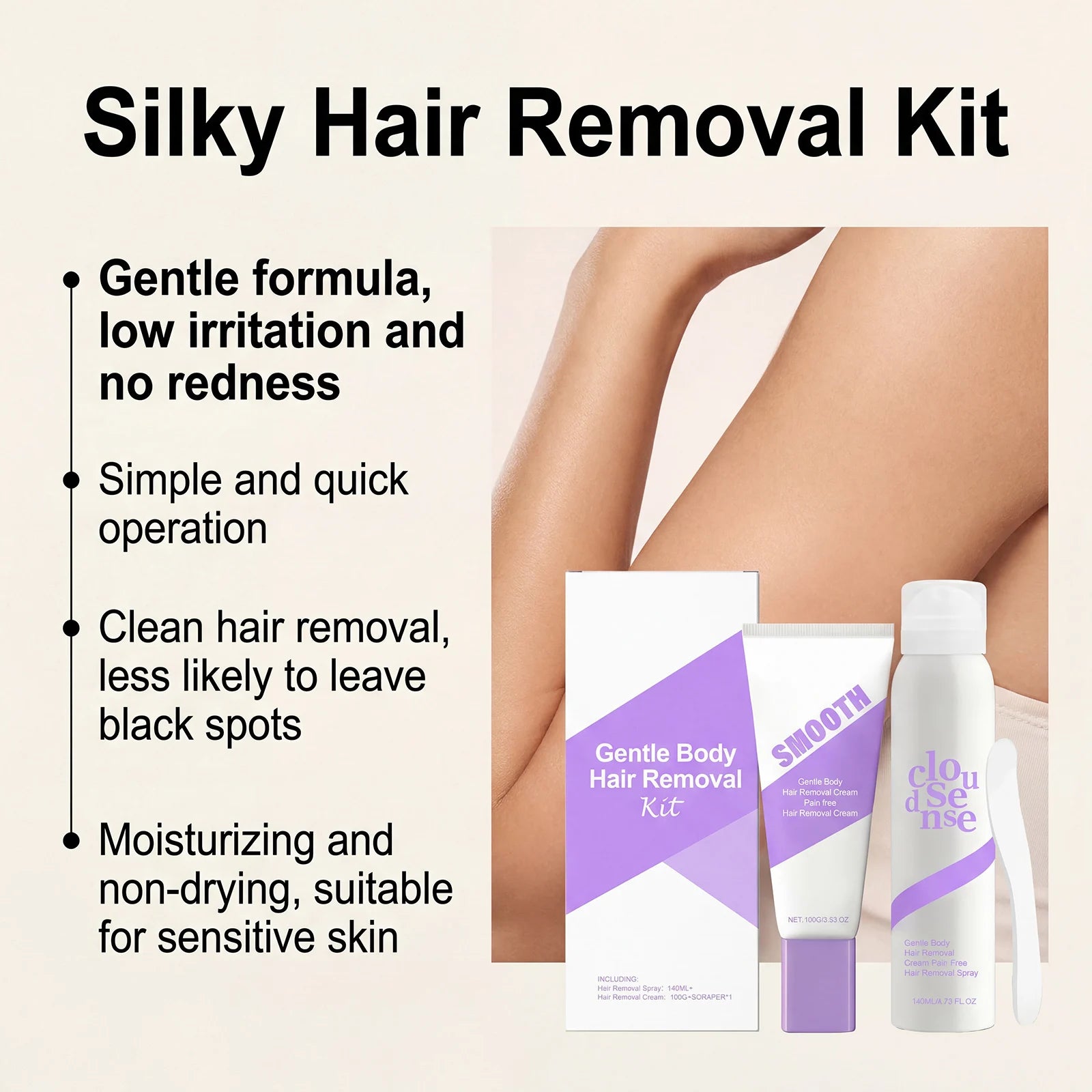 Hair Removal Cream Underarm Leg Intimate Areas Painless Hair Remover Soothing Skin Discomfort Growth Inhibitor Depilatory Cream