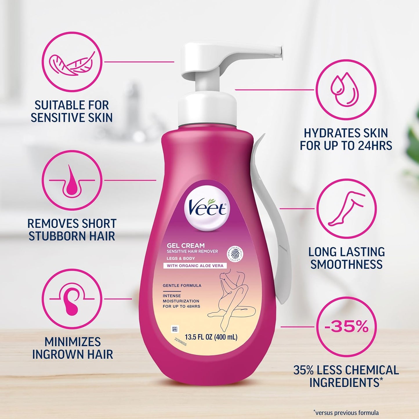 Sensitive Skin Hair Removal Cream for Women, Painless Bikini Hair Removal Gel, Dermatologically Tested Depilatory Cream for Bikini Line, Legs, Arms, Underarms, 13.5 FL OZ Pump Bottle with Tool