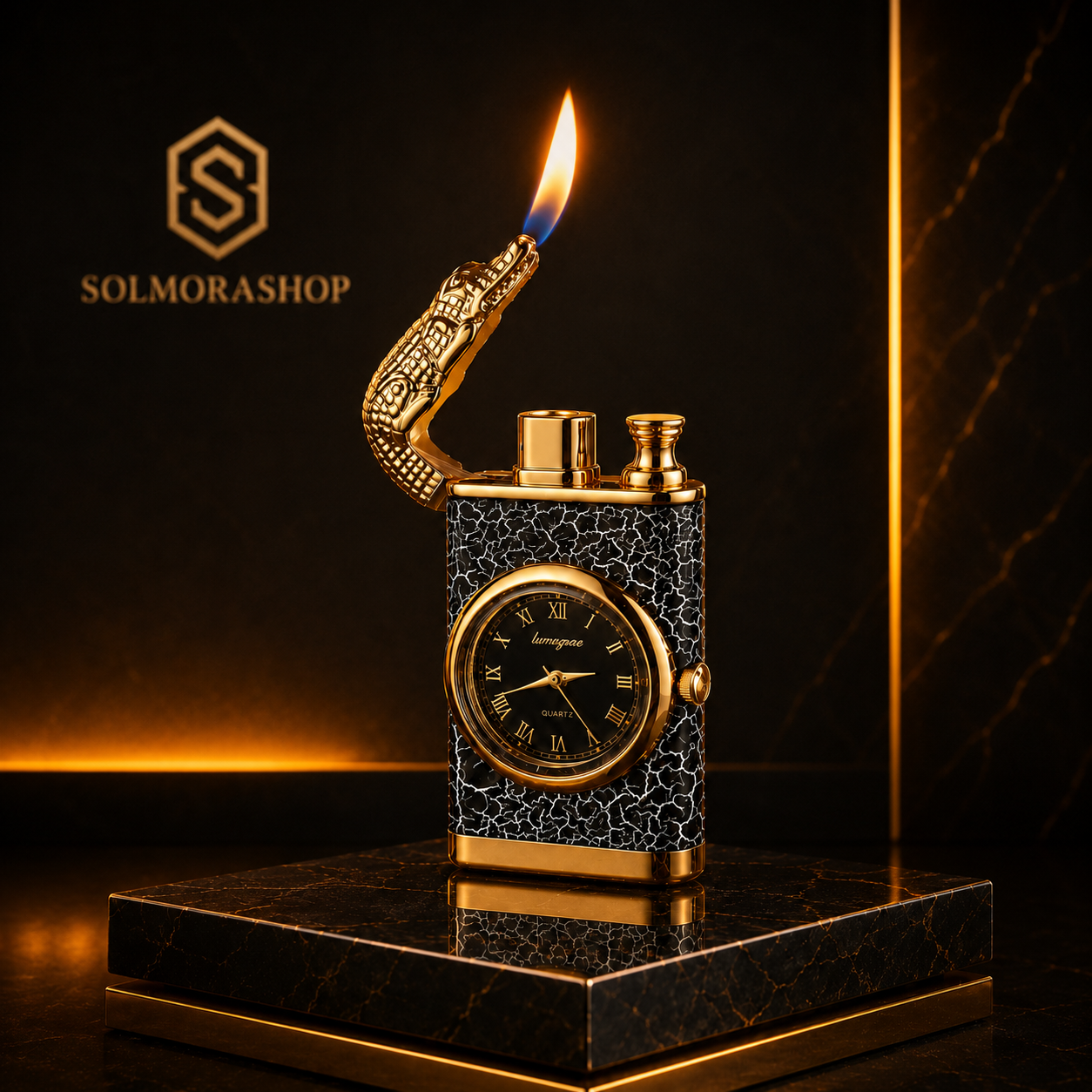 Nachfüllbare Gas Feuerzeug mit Uhr | Luxus Design |